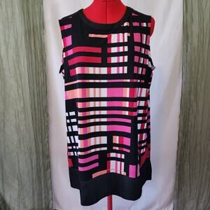 Worthington Black Red Short Sleeve Tunic Blouse Size 1X
